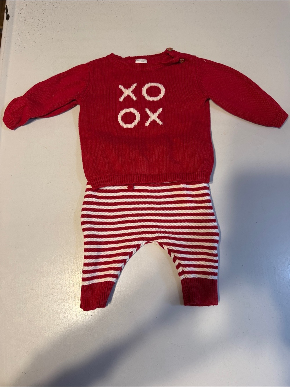 Carters Red XO Knit Baby Sweater & Striped Pants Set